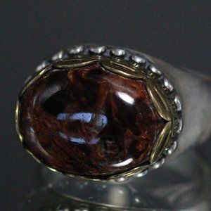 CAROLYN POLLACK RELIOS STERLING SILVER BRASS AGATE RING